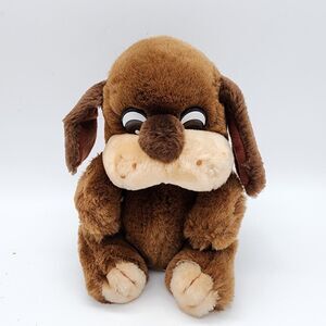 Vintage Hound Dog Plush 8" Brown Fur Flat Eyes Red Tongue Stuffed Animal 1990s